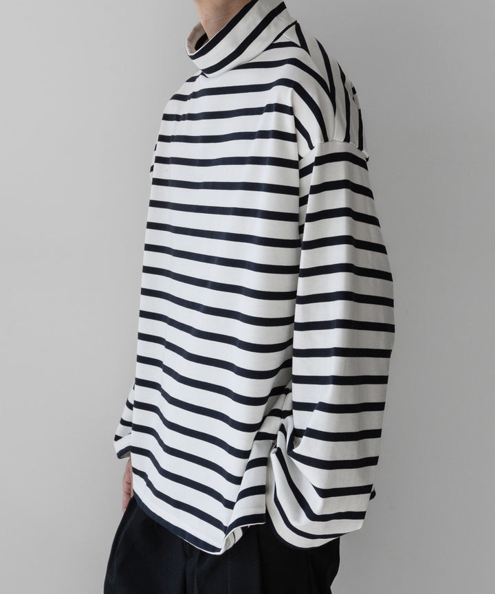 【INTÉRIM】インテリムのHYPER BIG SUVIN GIZA BASQUE HIGH NECK BORDER SHIRT - WHITE × NAVY sessionセッション福岡セレクトショップ 公式通販サイト