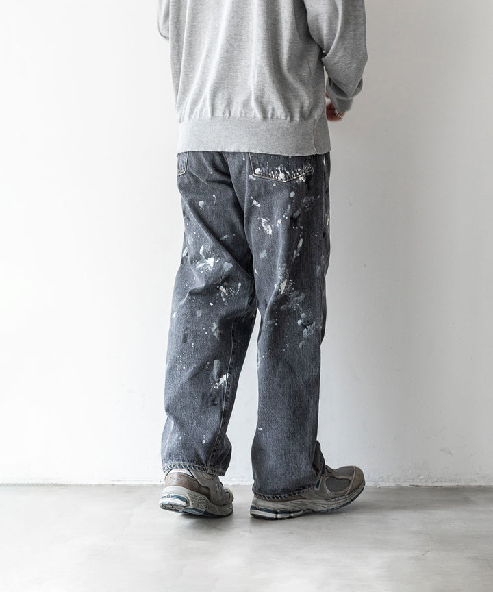 【INTÉRIM】MILK PAINT 40’S MIL BAGGY ZIPPED USED SHUTTLE DENIM TROUSERS - P.U.BLACK