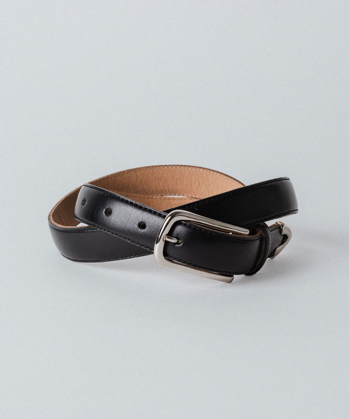 【INTÉRIM】DEADSTOCK SHINY CHROME ITALY CALF LEATHER DRESS BELT (25mm) - BLACK