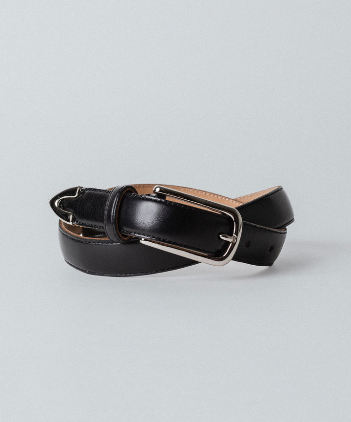 【INTÉRIM】DEADSTOCK SHINY CHROME ITALY CALF LEATHER DRESS BELT (25mm) - BLACK