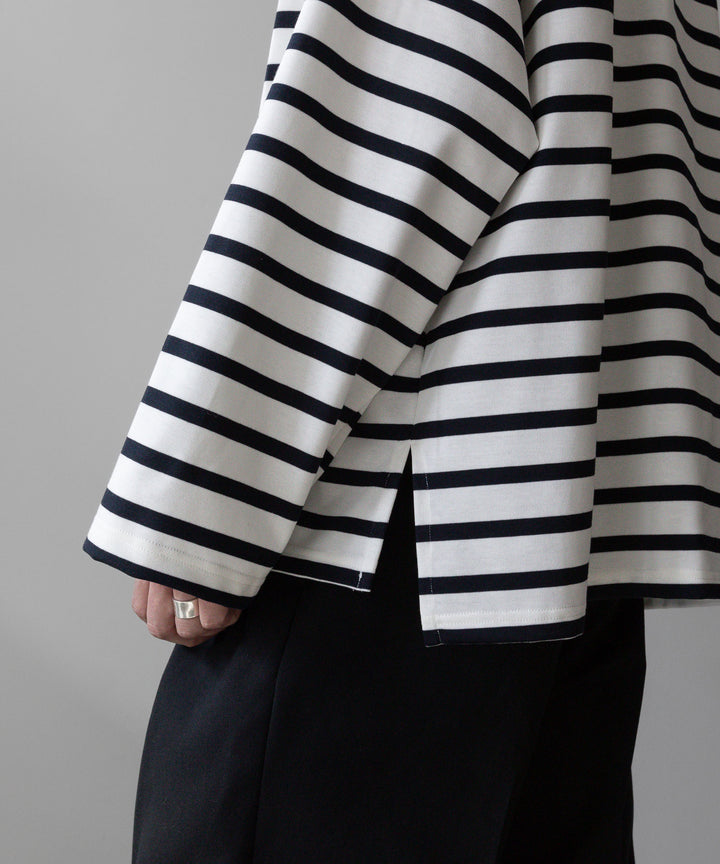 【INTÉRIM】インテリムのHYPER BIG SUVIN GIZA BASQUE HIGH NECK BORDER SHIRT - WHITE × NAVY sessionセッション福岡セレクトショップ 公式通販サイト