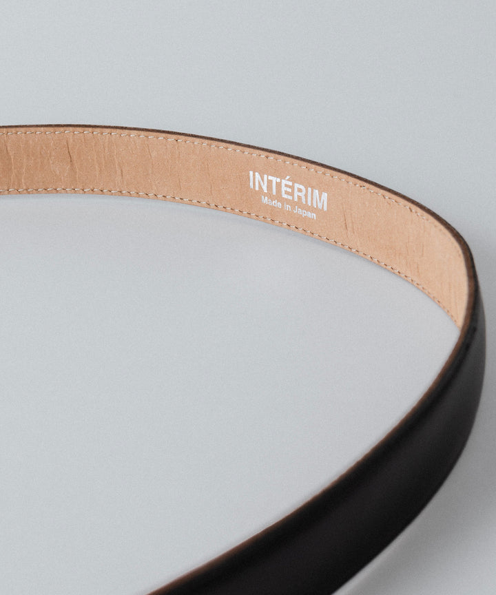 【INTÉRIM】DEADSTOCK SHINY CHROME ITALY CALF LEATHER DRESS BELT (25mm) - BLACK