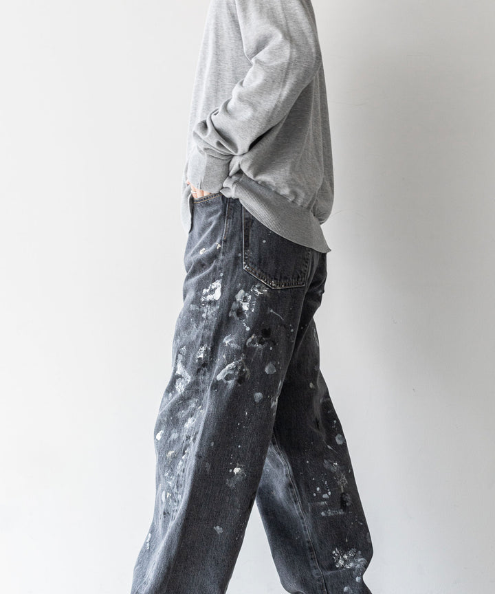 【INTÉRIM】MILK PAINT 40’S MIL BAGGY ZIPPED USED SHUTTLE DENIM TROUSERS - P.U.BLACK