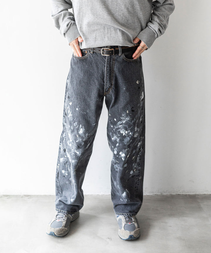 【INTÉRIM】MILK PAINT 40’S MIL BAGGY ZIPPED USED SHUTTLE DENIM TROUSERS - P.U.BLACK