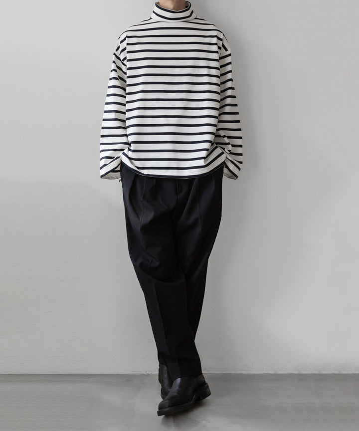 【INTÉRIM】インテリムのHYPER BIG SUVIN GIZA BASQUE HIGH NECK BORDER SHIRT - WHITE × NAVY sessionセッション福岡セレクトショップ 公式通販サイト