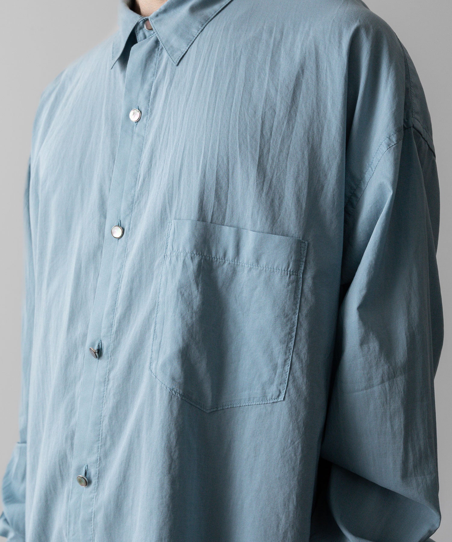 Fujimoto フジモトのWASHED OVER COTTON & SILK SHIRT - DUST BLUEの公式通販サイトsession福岡セレクトショップ