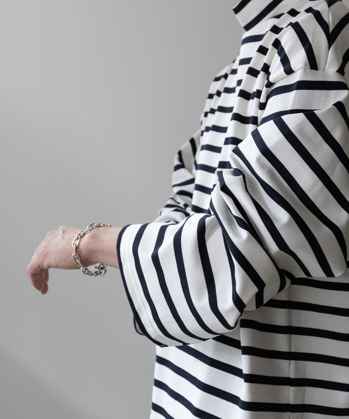【INTÉRIM】インテリムのHYPER BIG SUVIN GIZA BASQUE HIGH NECK BORDER SHIRT - WHITE × NAVY sessionセッション福岡セレクトショップ 公式通販サイト