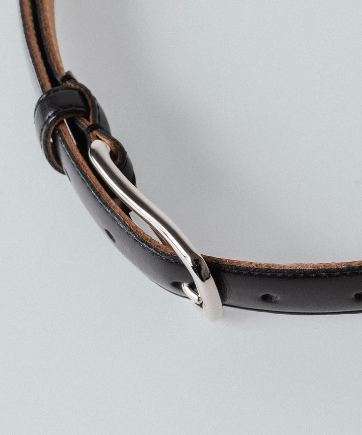 【INTÉRIM】DEADSTOCK SHINY CHROME ITALY CALF LEATHER DRESS BELT (25mm) - BLACK