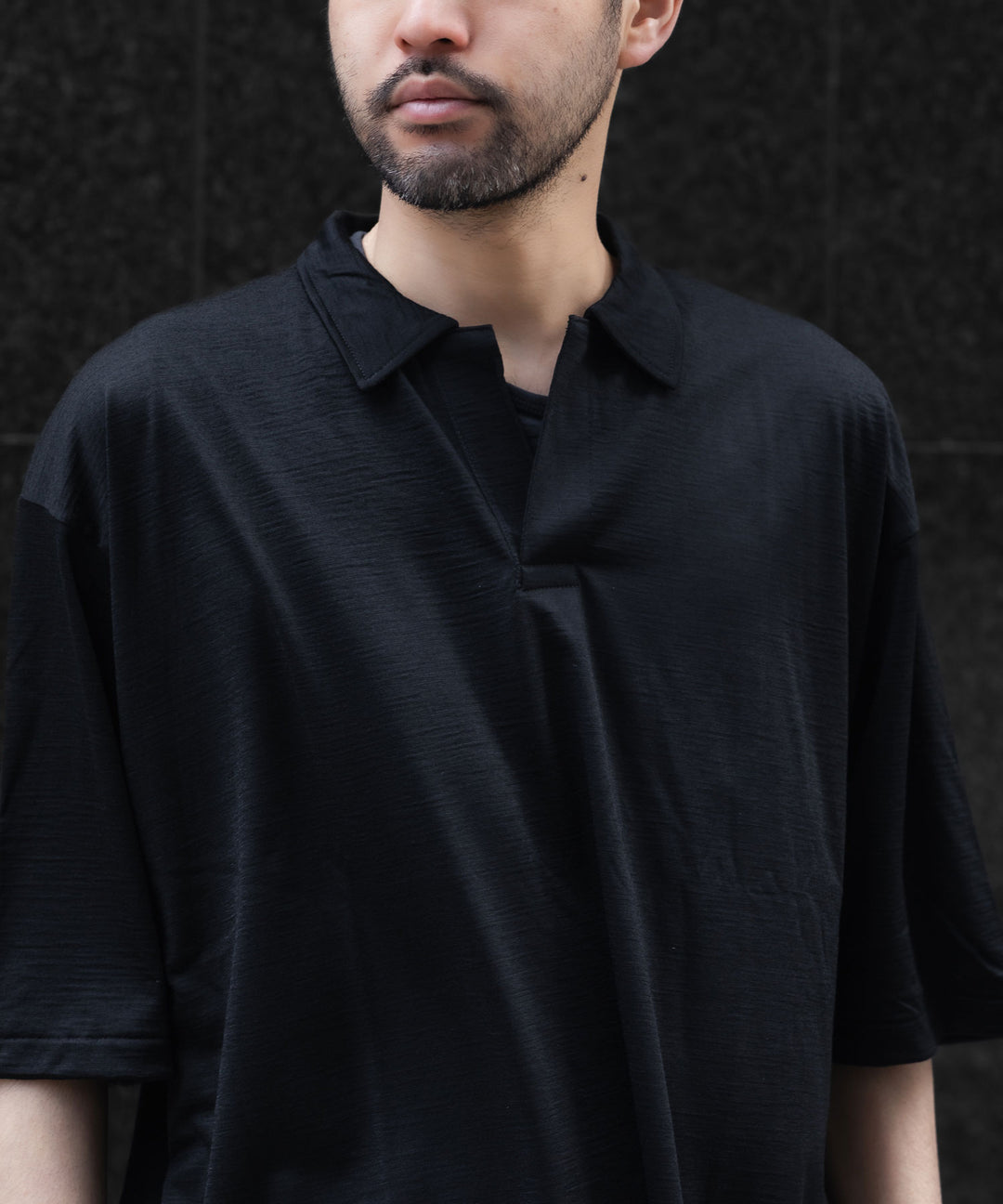 INTÉRIM - インテリムのEXTRA FINE MERINO WOOL JERSEY HYPER BIG SKIPPER SHIRTのBLACK公式通販サイトsession福岡セレクトショップ