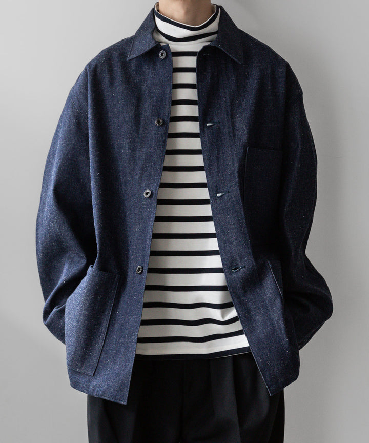 【INTÉRIM】インテリムのHYPER BIG SUVIN GIZA BASQUE HIGH NECK BORDER SHIRT - WHITE × NAVY sessionセッション福岡セレクトショップ 公式通販サイト