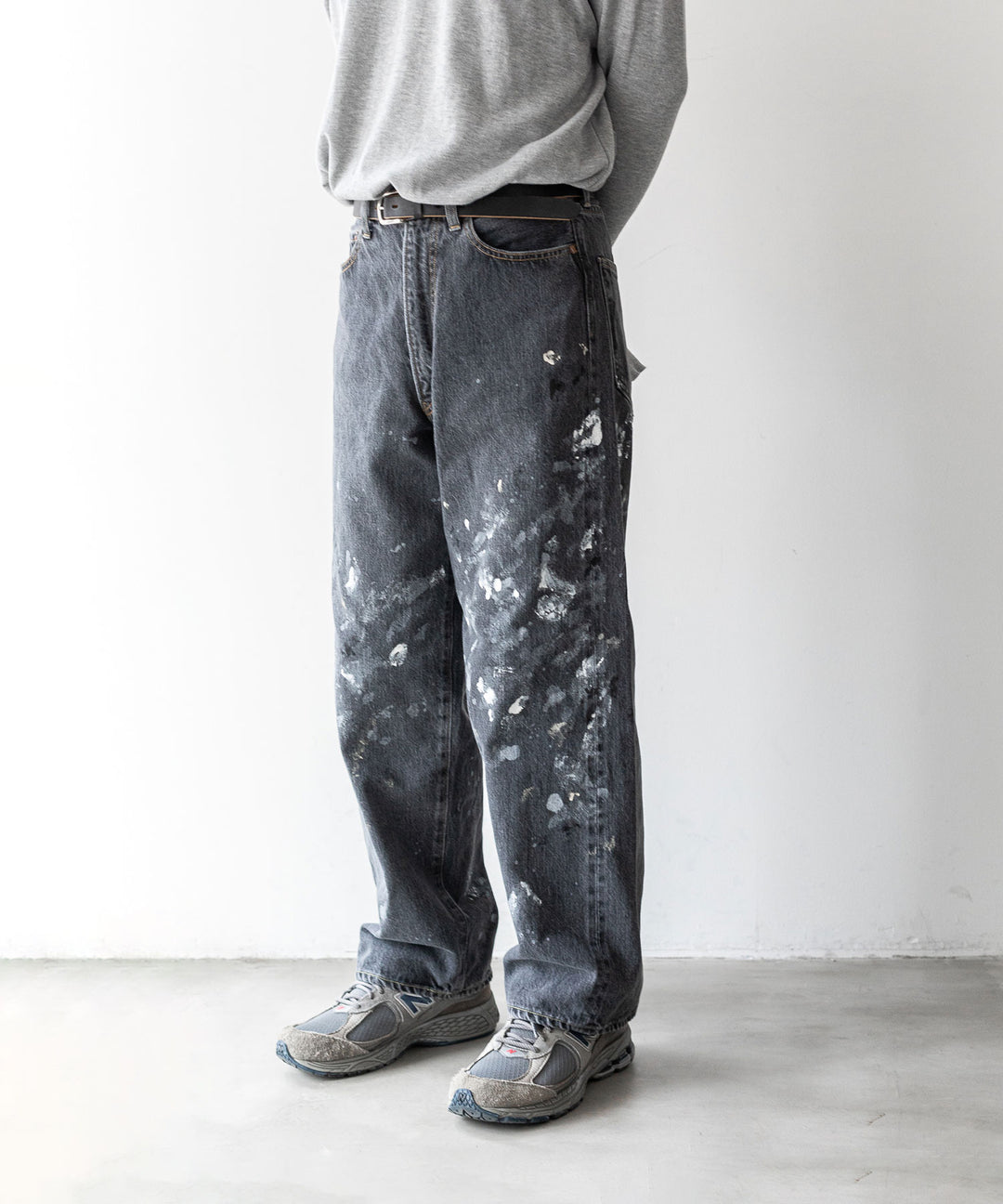 【INTÉRIM】MILK PAINT 40’S MIL BAGGY ZIPPED USED SHUTTLE DENIM TROUSERS - P.U.BLACK