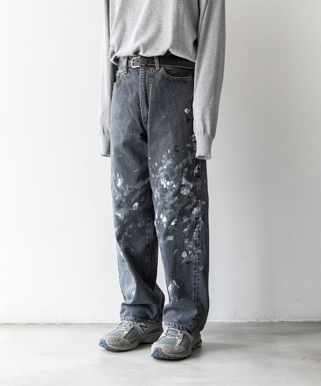 【INTÉRIM】MILK PAINT 40’S MIL BAGGY ZIPPED USED SHUTTLE DENIM TROUSERS - P.U.BLACK