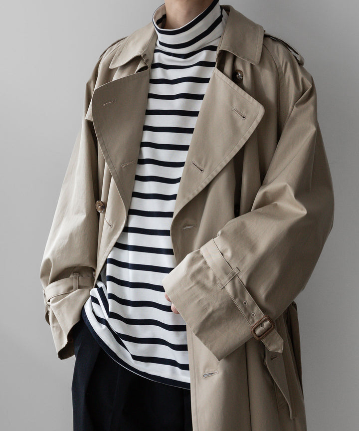 【INTÉRIM】インテリムのHYPER BIG SUVIN GIZA BASQUE HIGH NECK BORDER SHIRT - WHITE × NAVY sessionセッション福岡セレクトショップ 公式通販サイト