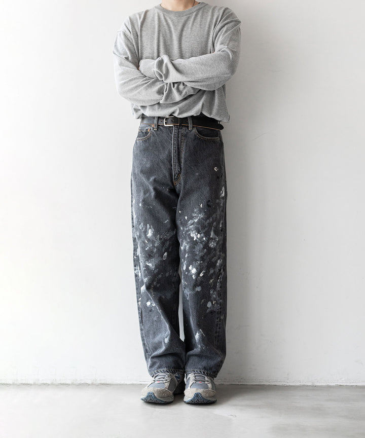 【INTÉRIM】MILK PAINT 40’S MIL BAGGY ZIPPED USED SHUTTLE DENIM TROUSERS - P.U.BLACK