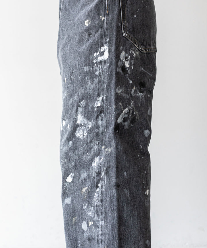 【INTÉRIM】MILK PAINT 40’S MIL BAGGY ZIPPED USED SHUTTLE DENIM TROUSERS - P.U.BLACK
