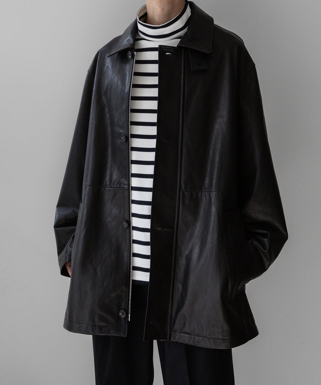 【INTÉRIM】インテリムのHYPER BIG SUVIN GIZA BASQUE HIGH NECK BORDER SHIRT - WHITE × NAVY sessionセッション福岡セレクトショップ 公式通販サイト