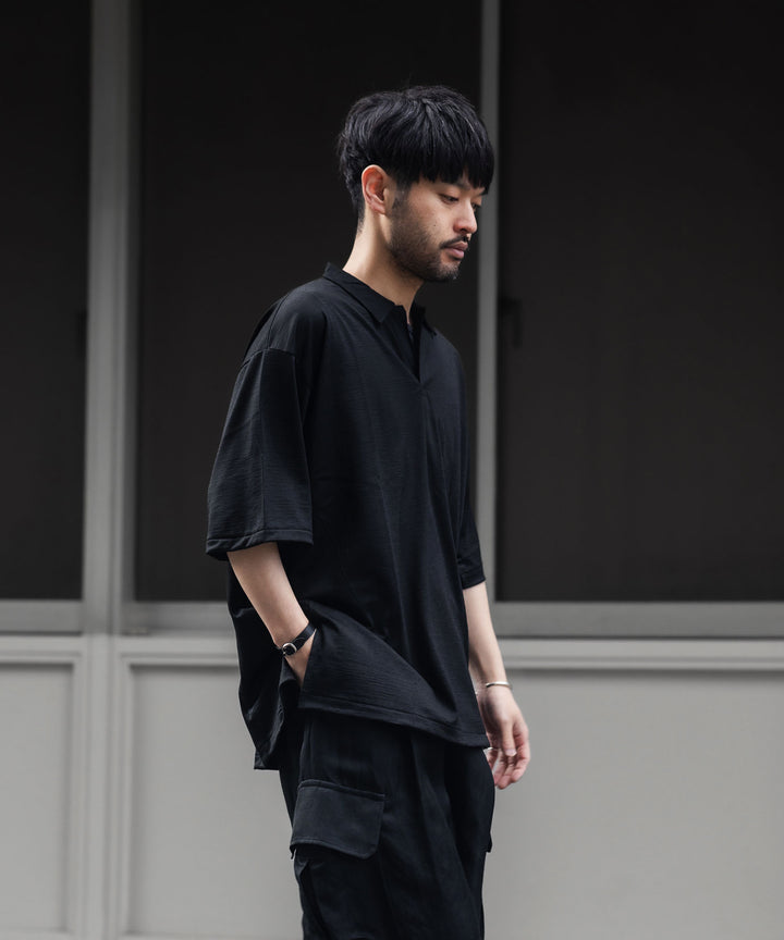 INTÉRIM - インテリムのEXTRA FINE MERINO WOOL JERSEY HYPER BIG SKIPPER SHIRTのBLACK公式通販サイトsession福岡セレクトショップ