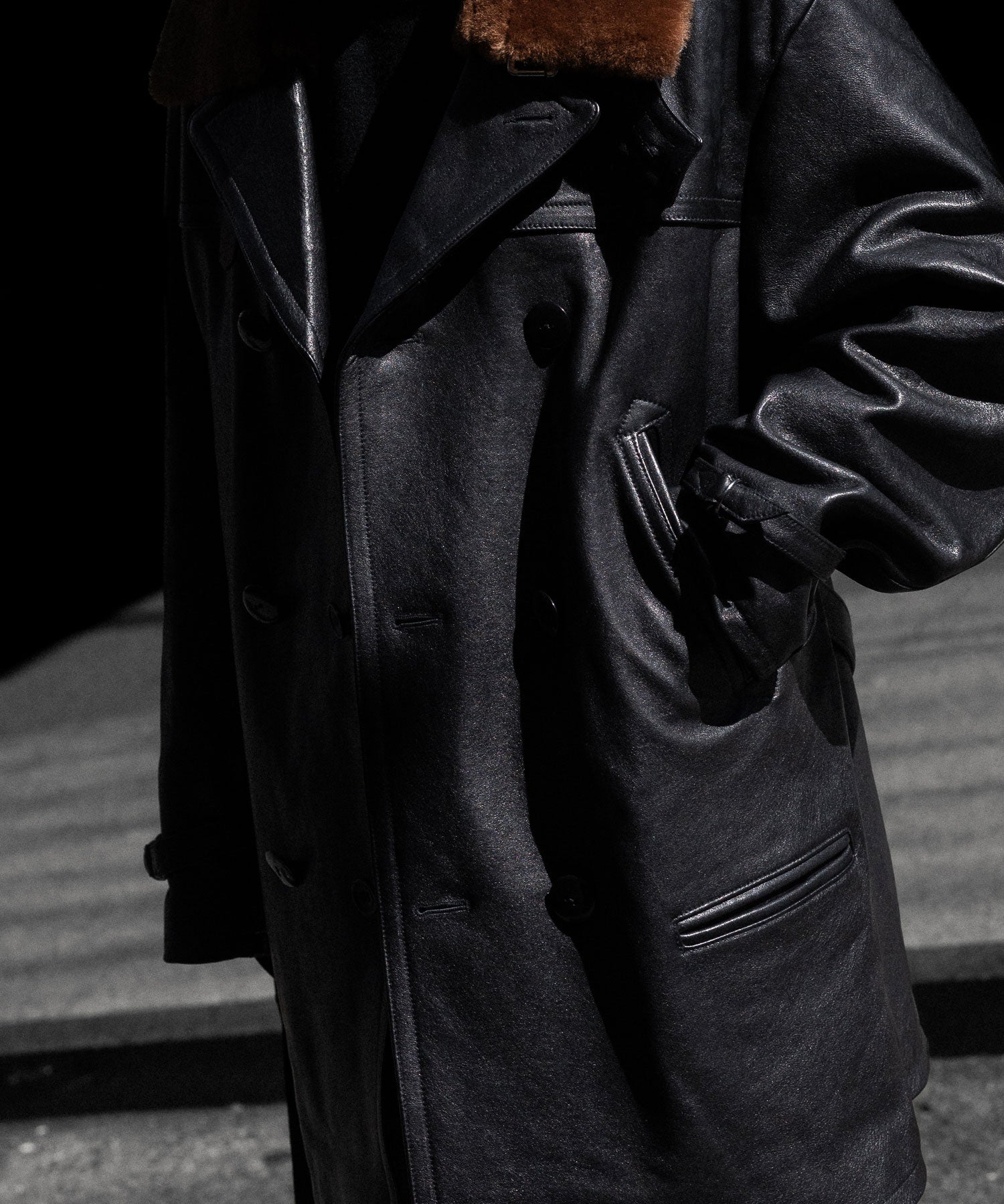 【ANTHEM A】LAMB LEATHER TROMPE L'OEIL SHORT COAT - BLACK