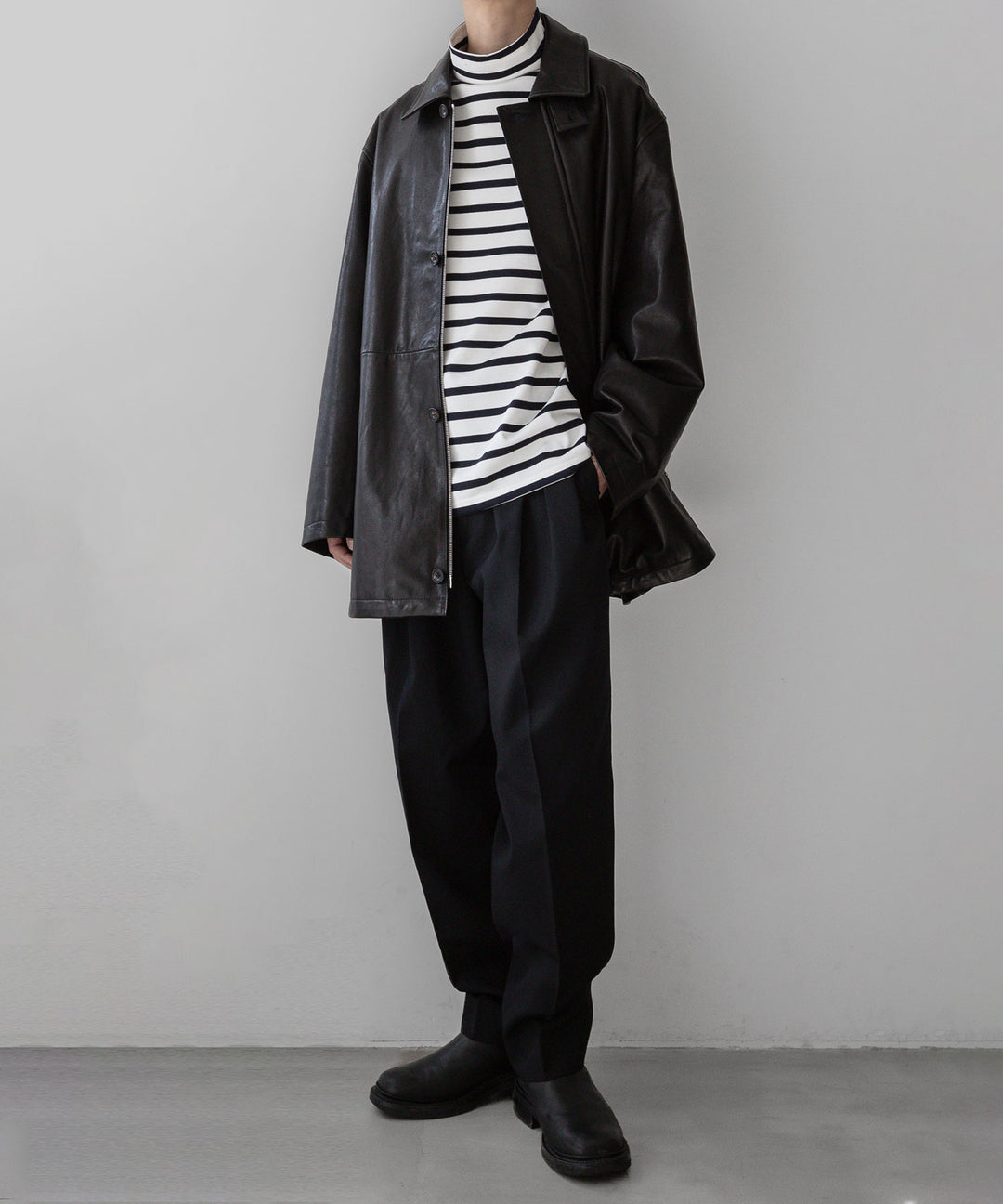 【INTÉRIM】インテリムのHYPER BIG SUVIN GIZA BASQUE HIGH NECK BORDER SHIRT - WHITE × NAVY sessionセッション福岡セレクトショップ 公式通販サイト