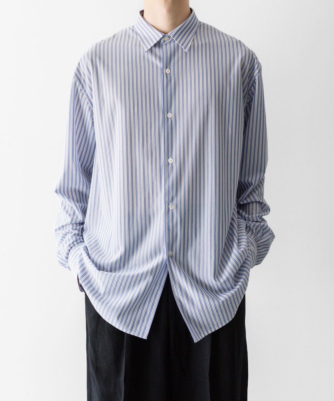 KANEMASA PHIL. カネマサフィルの46G STRIPE MODEST SHIRTのSAX BLACK公式通販session福岡セレクトショップ