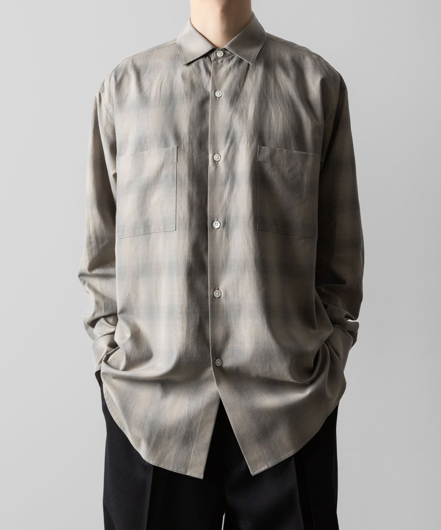 ssstein(シュタイン)のC/R CHECK OVERSIZED DOWN PAT SHIRT - TAUPE×GREY OMBREの公式通販サイトsession福岡セレクトショップ