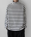 【INTÉRIM】HYPER BIG SUVIN GIZA BASQUE HIGH NECK BORDER SHIRT - WHITE × NAVY