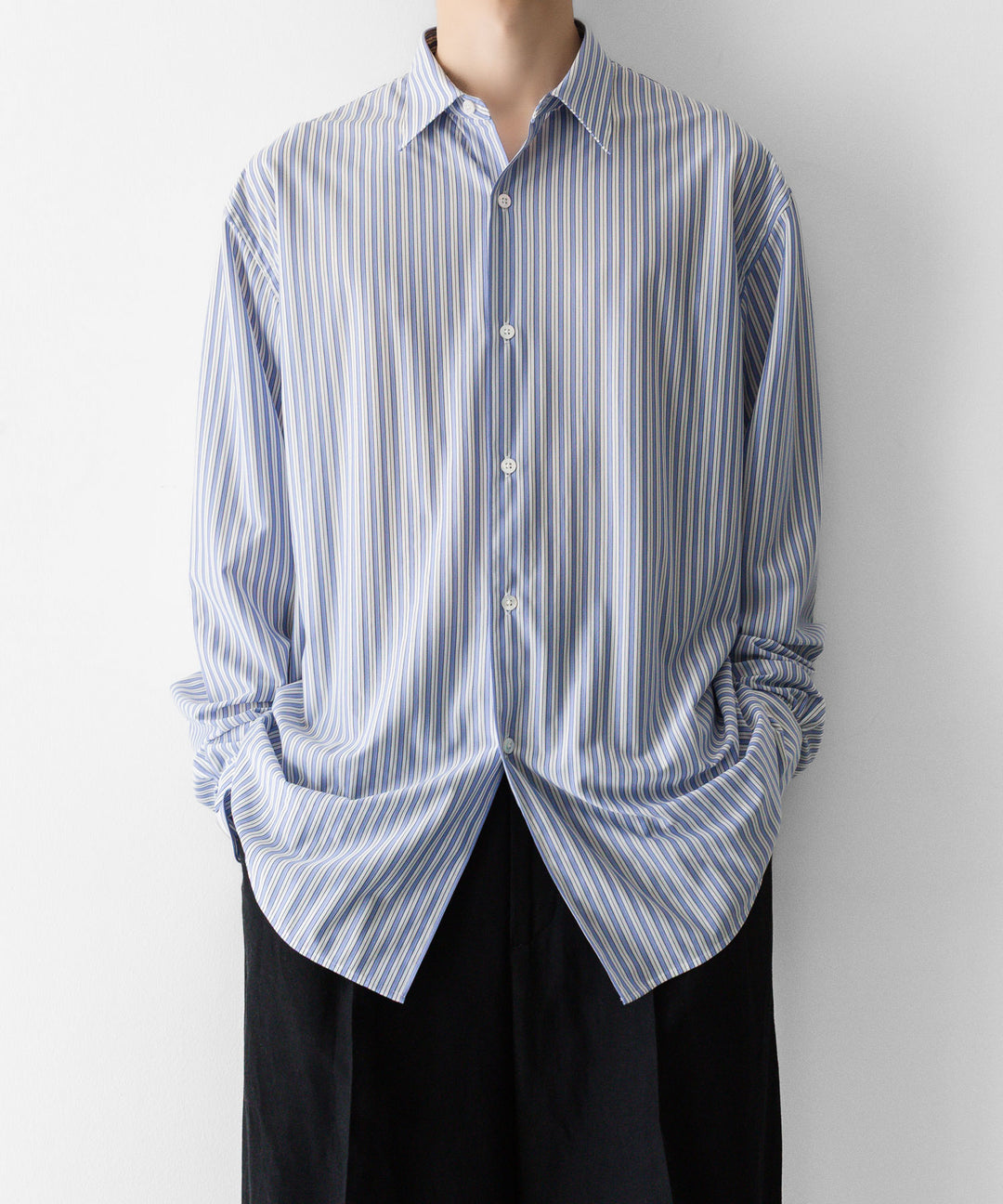 KANEMASA PHIL. カネマサフィルの46G STRIPE MODEST SHIRTのSAX BLACK公式通販session福岡セレクトショップ