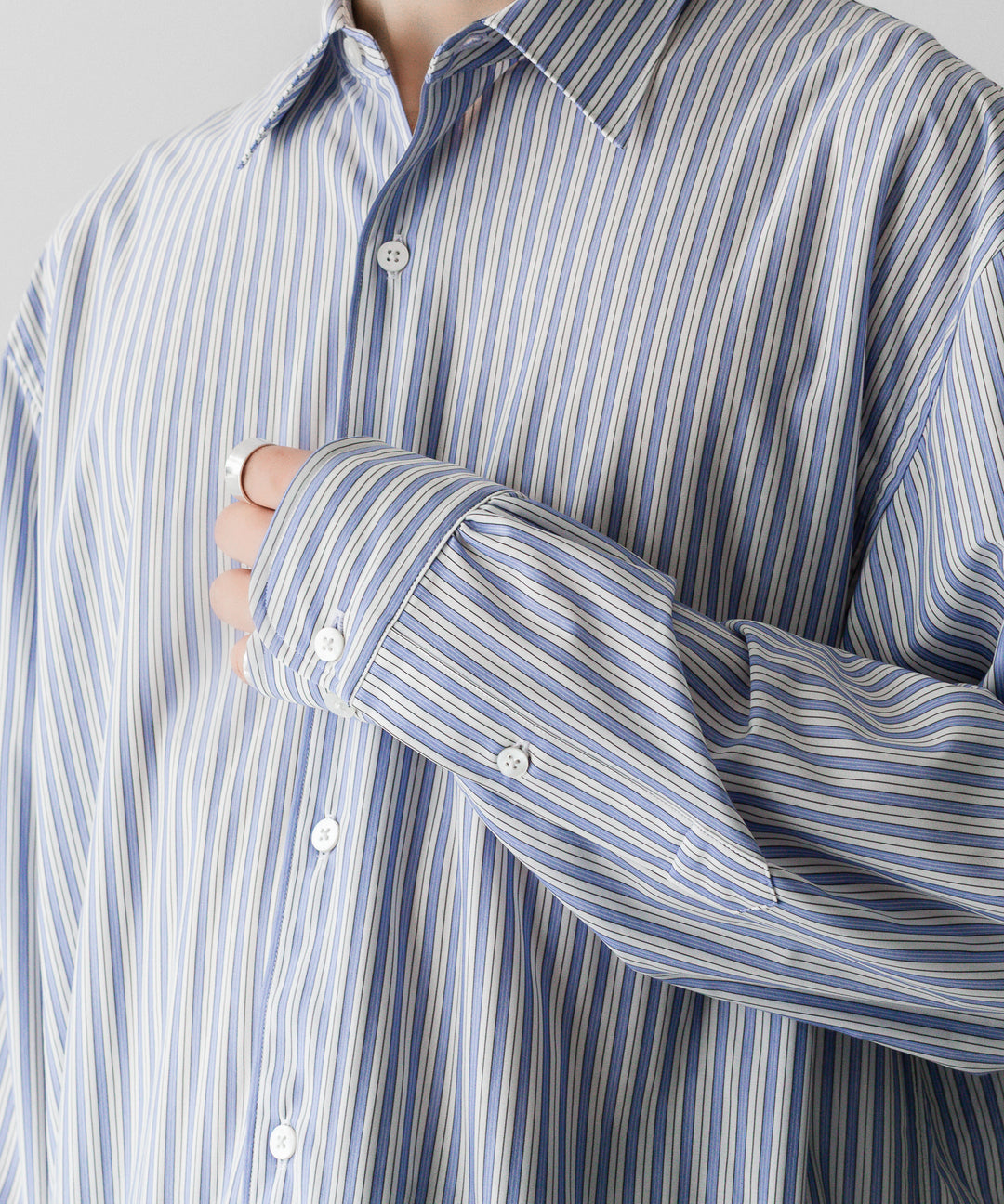 KANEMASA PHIL. カネマサフィルの46G STRIPE MODEST SHIRTのSAX BLACK公式通販session福岡セレクトショップ