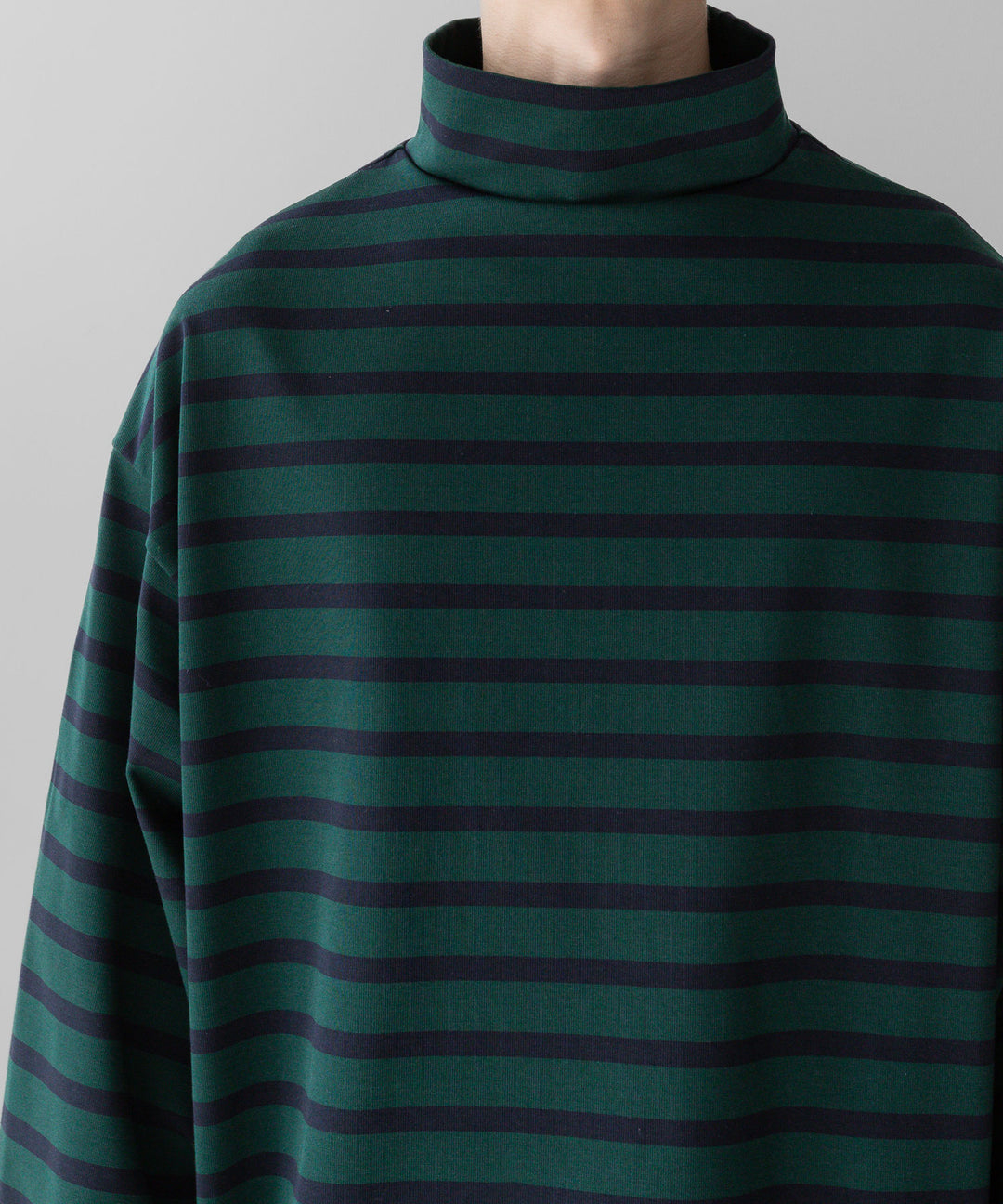 【INTÉRIM】インテリムのHYPER BIG SUVIN GIZA BASQUE HIGH NECK BORDER SHIRT - GREEN × BLACK sessionセッション福岡セレクトショップ 公式通販サイト