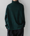 【INTÉRIM】HYPER BIG SUVIN GIZA BASQUE HIGH NECK BORDER SHIRT - GREEN × BLACK