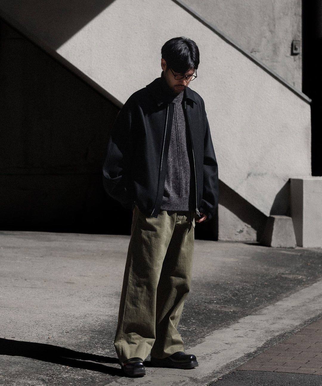 【INTÉRIM】   HEAVY PIMA TWILL  BELTED MIL BAGGY TROUSER - ARMY GREEN