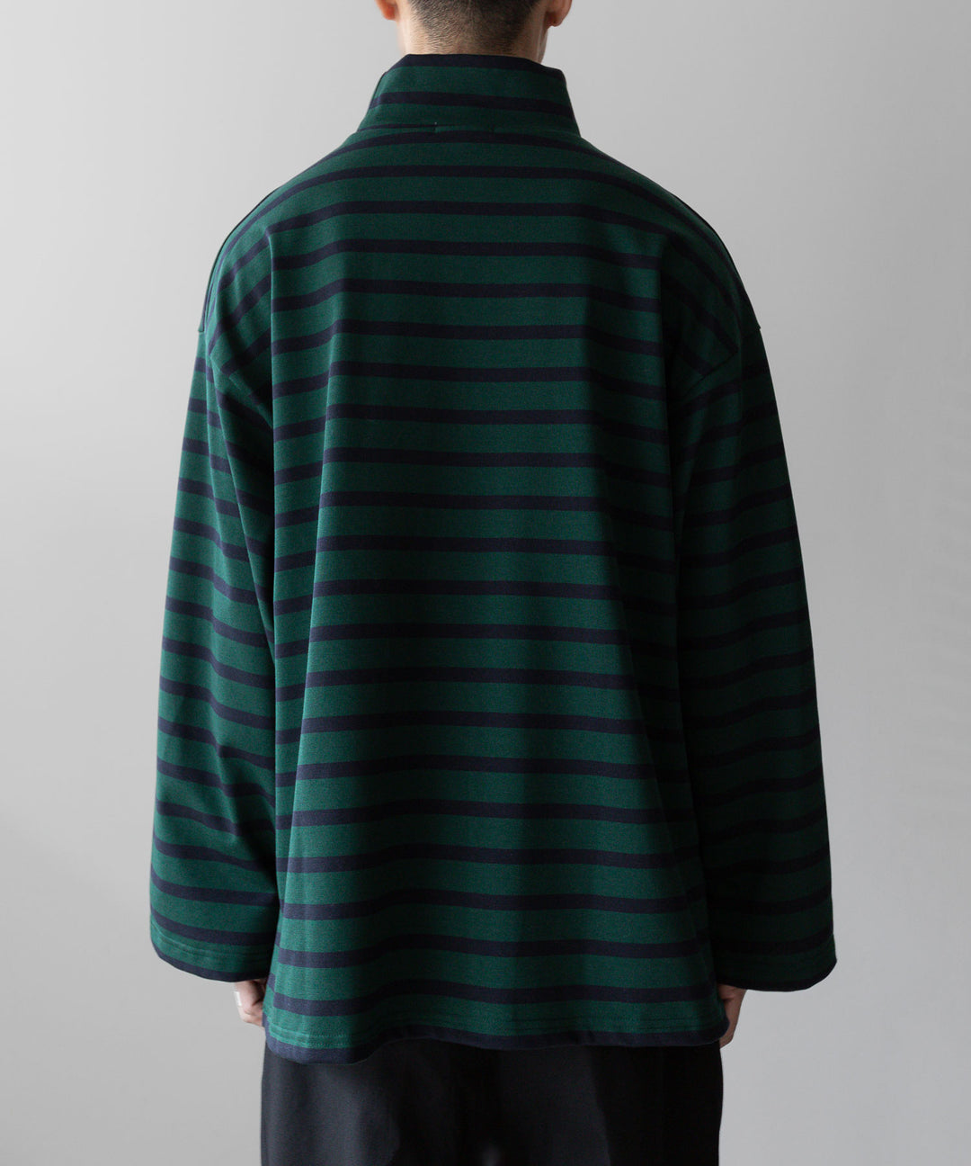 【INTÉRIM】インテリムのHYPER BIG SUVIN GIZA BASQUE HIGH NECK BORDER SHIRT - GREEN × BLACK sessionセッション福岡セレクトショップ 公式通販サイト