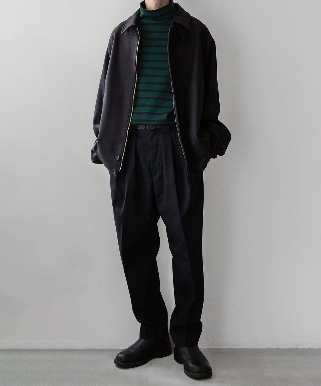 【INTÉRIM】インテリムのHYPER BIG SUVIN GIZA BASQUE HIGH NECK BORDER SHIRT - GREEN × BLACK sessionセッション福岡セレクトショップ 公式通販サイト