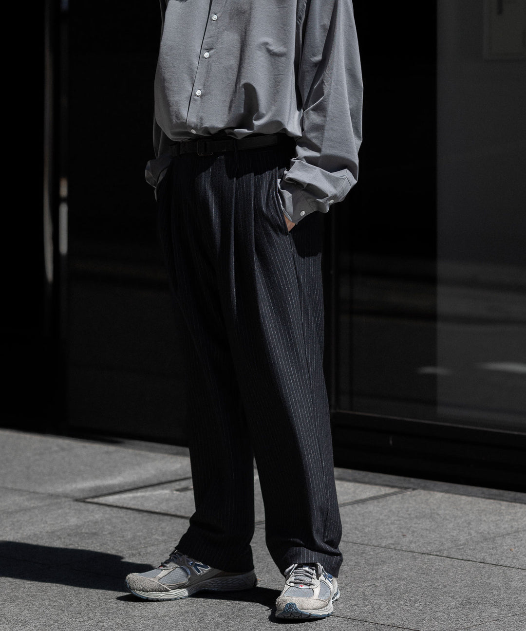 【KANEMASA PHIL.】HIGH GAUGE MILLED WOOL STRIPE EASY SLACKS - BLACK SP カネマサフィル sessionセッション福岡セレクトショップ 公式通販サイト