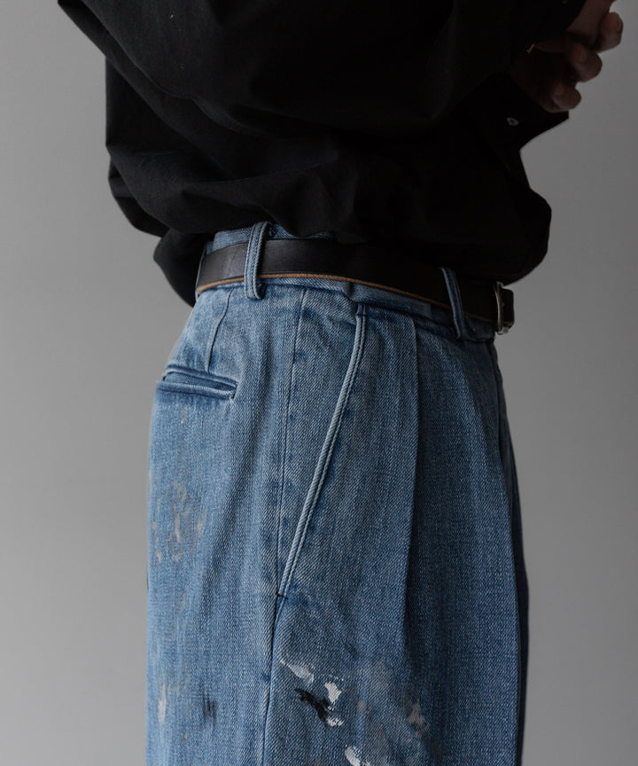 INTÉRIM - インテリムのMILK PAINT USED DENIM 2-TUCK STRAIGHT SLACKS - PU.NAVY公式通販サイトsession福岡セレクトショップ