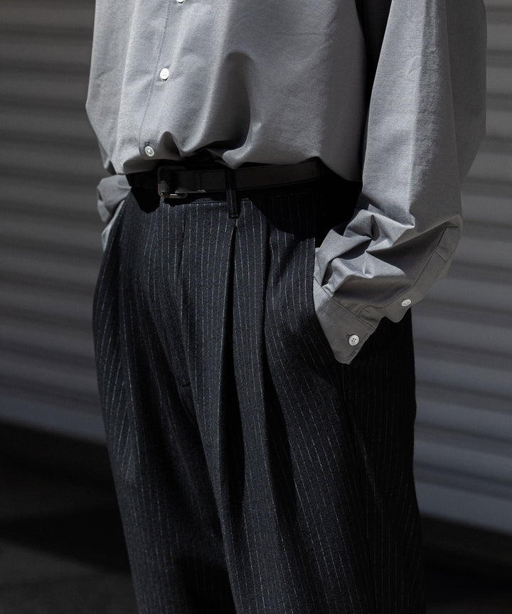 【KANEMASA PHIL.】HIGH GAUGE MILLED WOOL STRIPE EASY SLACKS - BLACK SP カネマサフィル sessionセッション福岡セレクトショップ 公式通販サイト