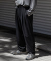 【KANEMASA PHIL.】HIGH GAUGE MILLED WOOL STRIPE EASY SLACKS - BLACK SP