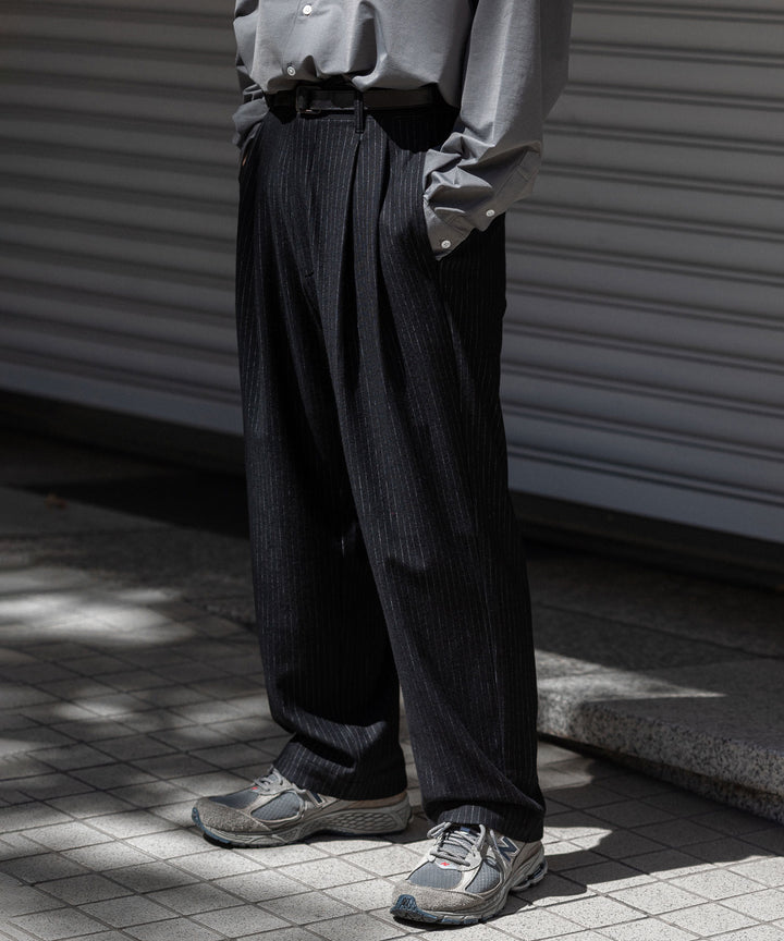 【KANEMASA PHIL.】HIGH GAUGE MILLED WOOL STRIPE EASY SLACKS - BLACK SP カネマサフィル sessionセッション福岡セレクトショップ 公式通販サイト
