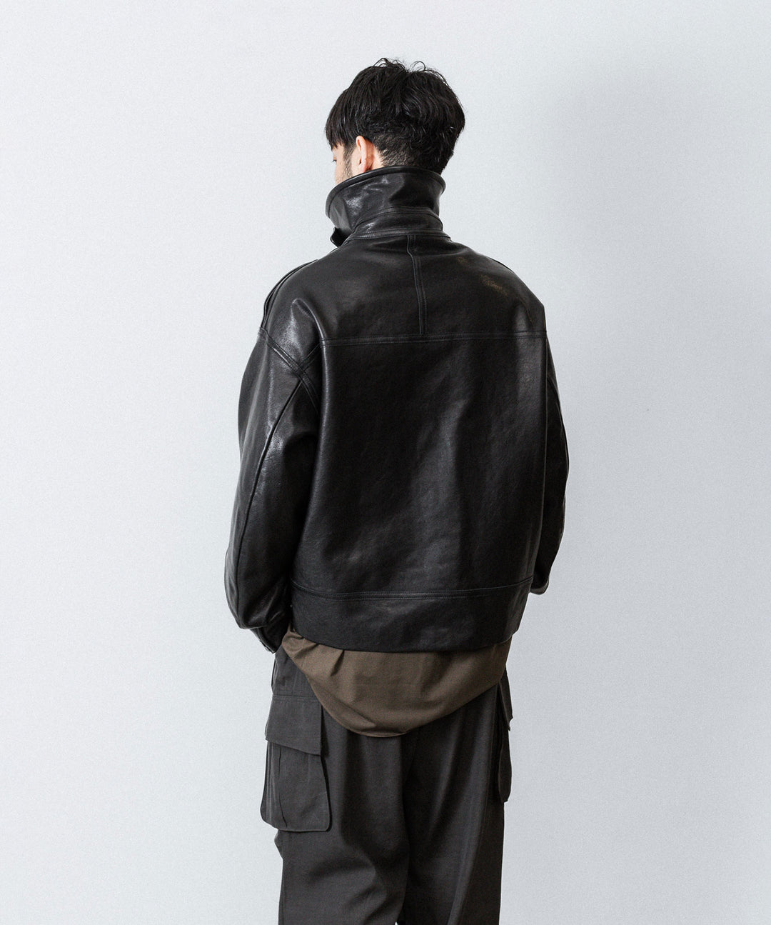 【ANTHEM A】LAMB LEATHER MILITARY BLOUSON - BLACK