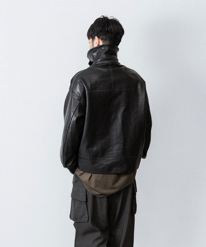 【ANTHEM A】LAMB LEATHER MILITARY BLOUSON - BLACK