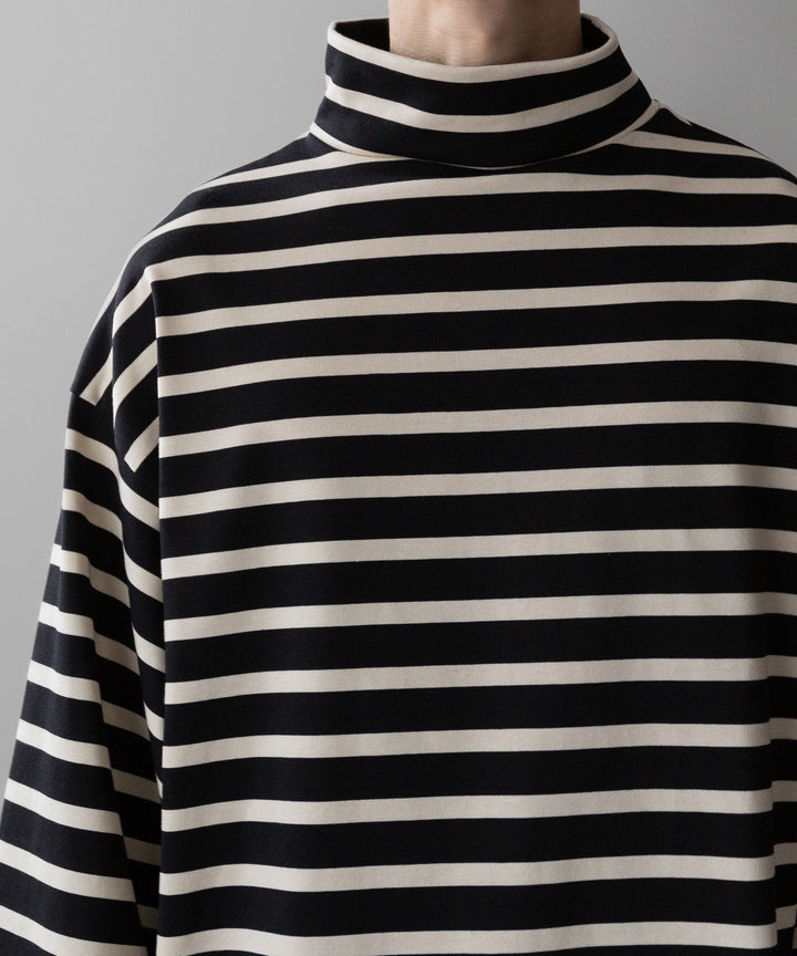 【INTÉRIM】インテリムのHYPER BIG SUVIN GIZA BASQUE HIGH NECK BORDER SHIRT - BLACK × OFF sessionセッション福岡セレクトショップ 公式通販サイト