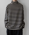 【INTÉRIM】HYPER BIG SUVIN GIZA BASQUE HIGH NECK BORDER SHIRT - BLACK × OFF