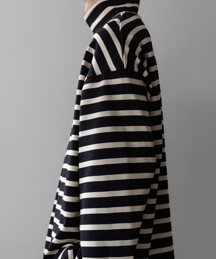 【INTÉRIM】インテリムのHYPER BIG SUVIN GIZA BASQUE HIGH NECK BORDER SHIRT - BLACK × OFF sessionセッション福岡セレクトショップ 公式通販サイト