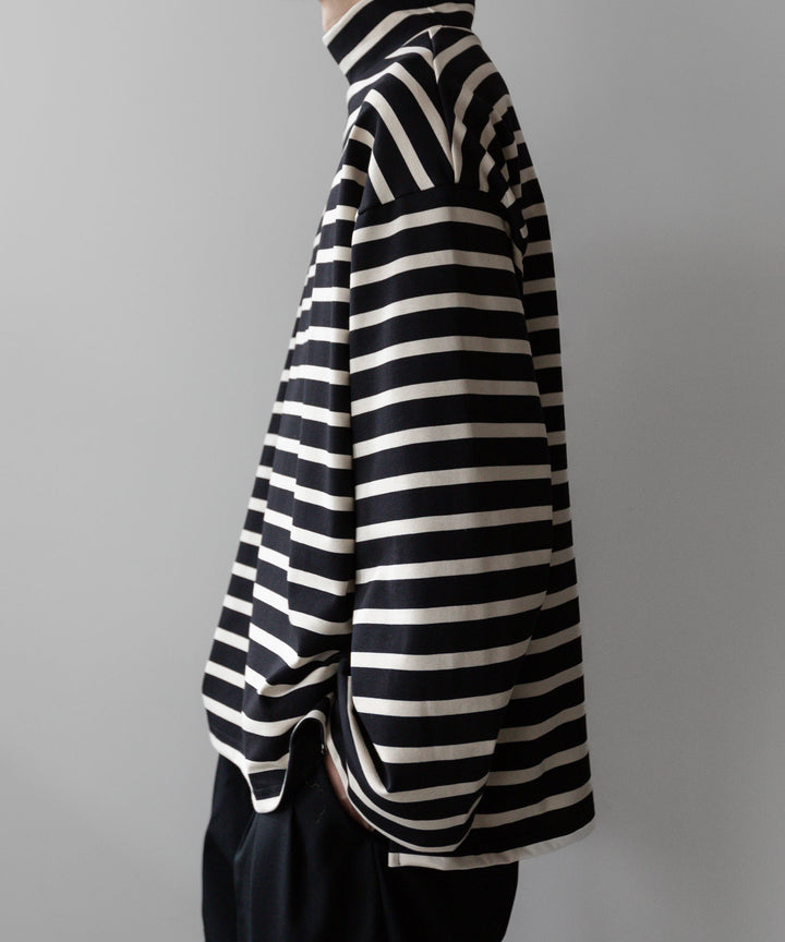 【INTÉRIM】インテリムのHYPER BIG SUVIN GIZA BASQUE HIGH NECK BORDER SHIRT - BLACK × OFF sessionセッション福岡セレクトショップ 公式通販サイト