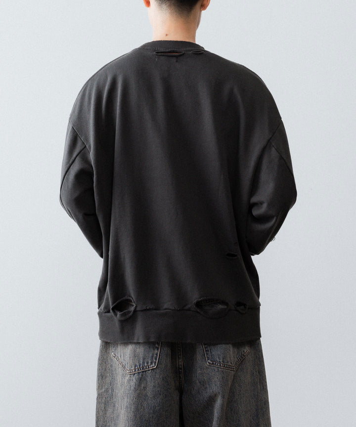 【CODA】DARK GREY WASHED DESTROYED SWEATSHIRT - GREY WASH