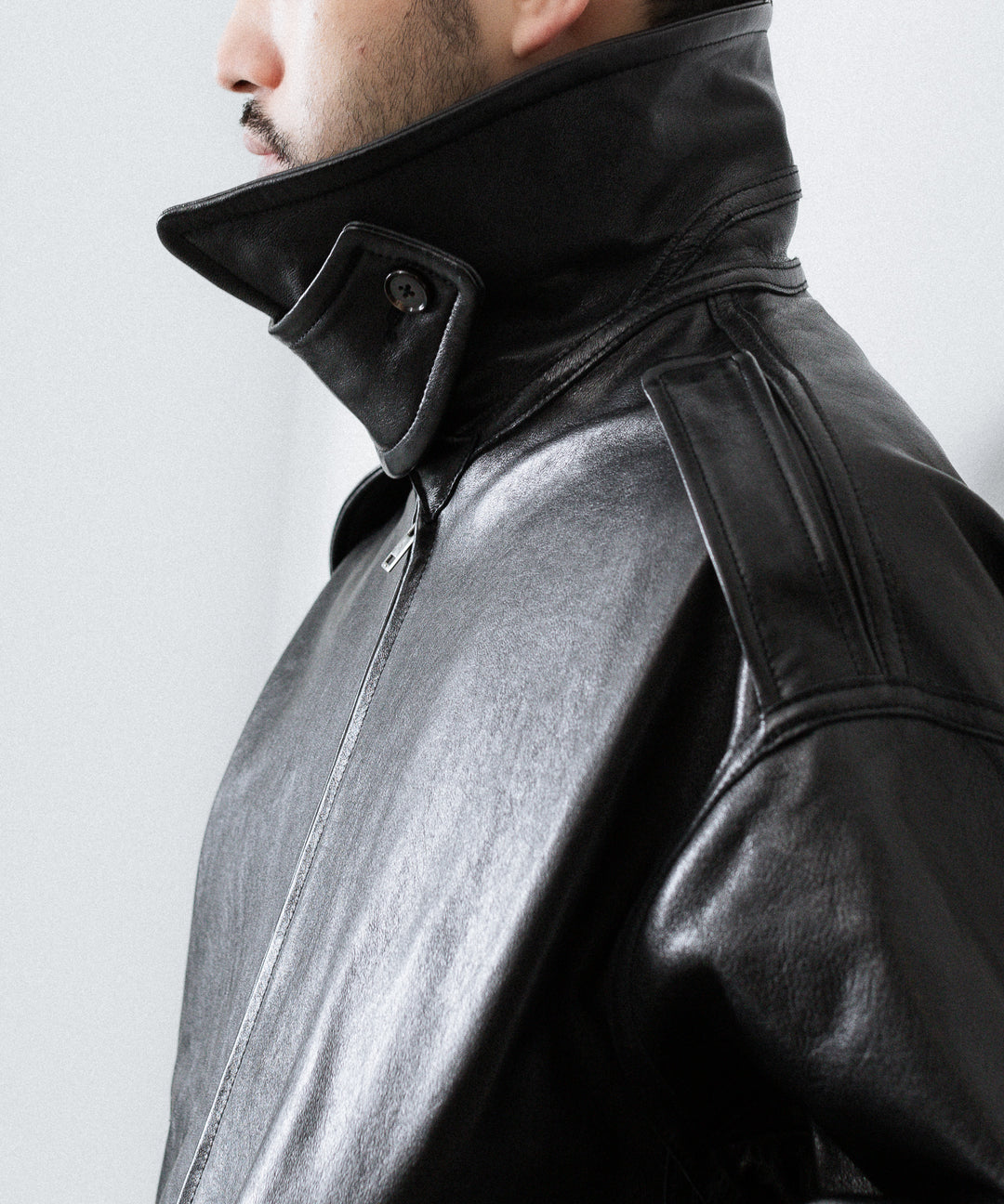 【ANTHEM A】LAMB LEATHER MILITARY BLOUSON - BLACK