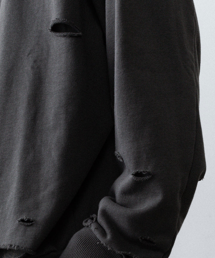 【CODA】DARK GREY WASHED DESTROYED SWEATSHIRT - GREY WASH