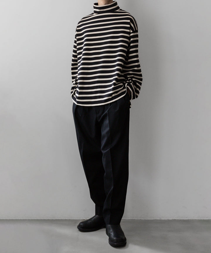 【INTÉRIM】インテリムのHYPER BIG SUVIN GIZA BASQUE HIGH NECK BORDER SHIRT - BLACK × OFF sessionセッション福岡セレクトショップ 公式通販サイト