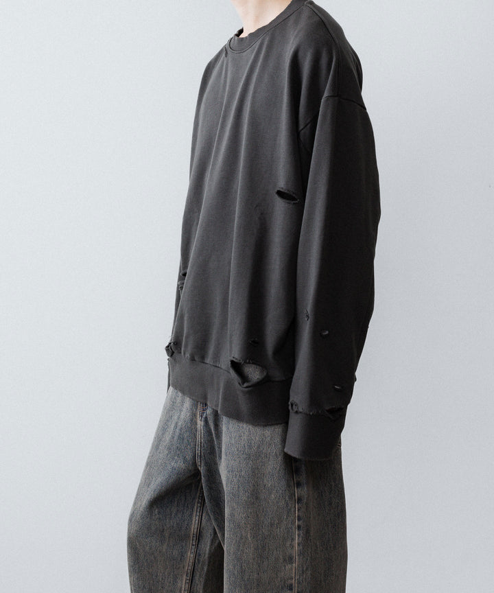 【CODA】DARK GREY WASHED DESTROYED SWEATSHIRT - GREY WASH