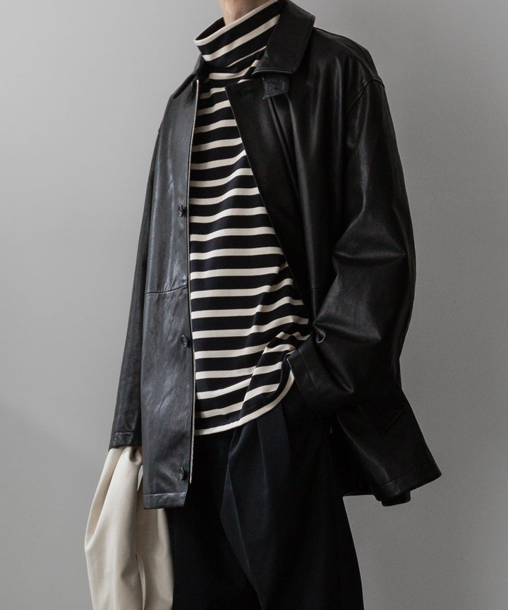 【INTÉRIM】インテリムのHYPER BIG SUVIN GIZA BASQUE HIGH NECK BORDER SHIRT - BLACK × OFF sessionセッション福岡セレクトショップ 公式通販サイト